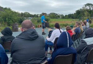 People are watching a bird show